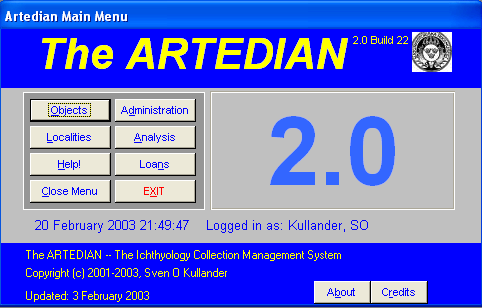 Artedian Main Menu